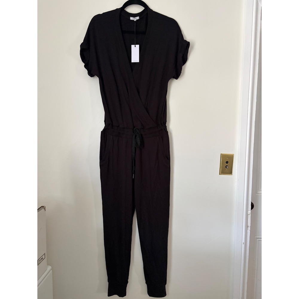 Z Supply NWT Womens Black Surplice V-Neck Short Sleeve Jogger Jumpsuit Size S
